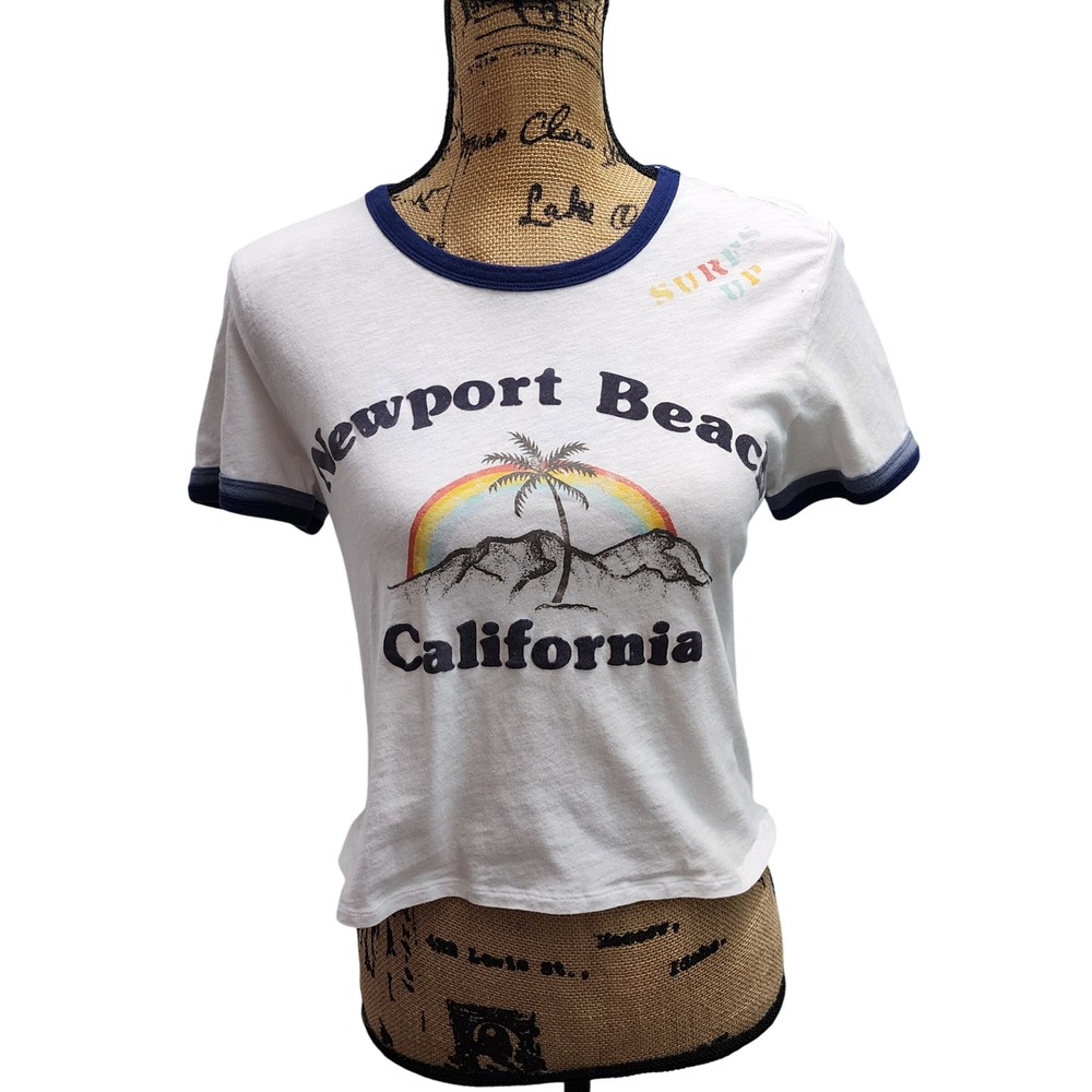 American Eagle Newport Beach California Graphic Ringer Tee Shirt Size S